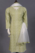 Olive Green Printed Lawn 2-Piece Shirt & Dupatta