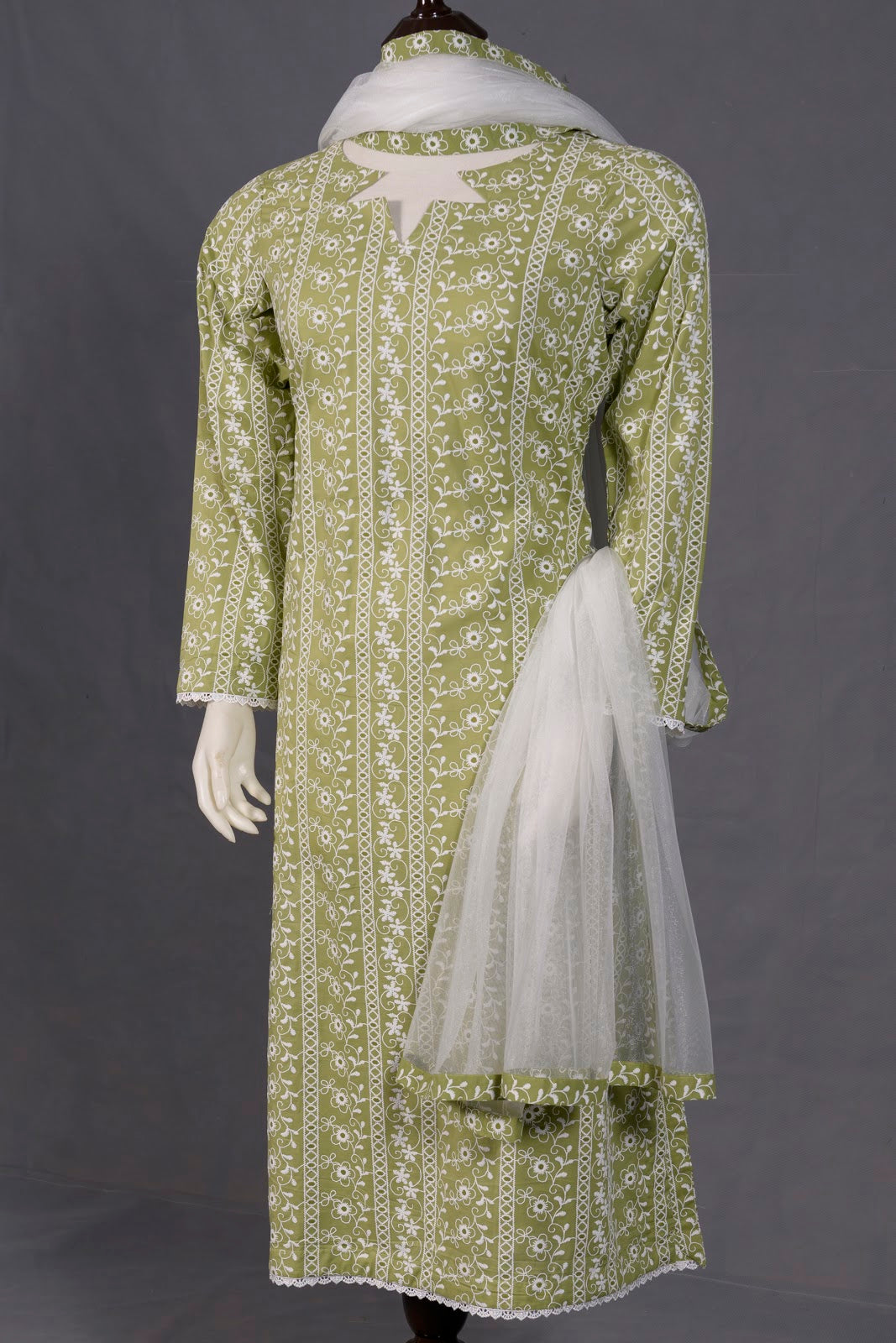 Olive Green Printed Lawn 2-Piece Shirt & Dupatta - View 4
