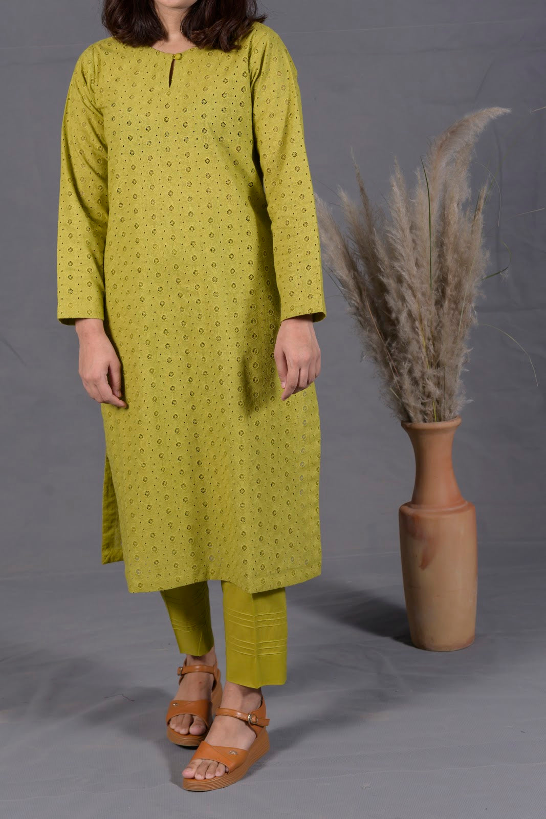 Olive Green 2-Piece Chikankari Suit - View 10