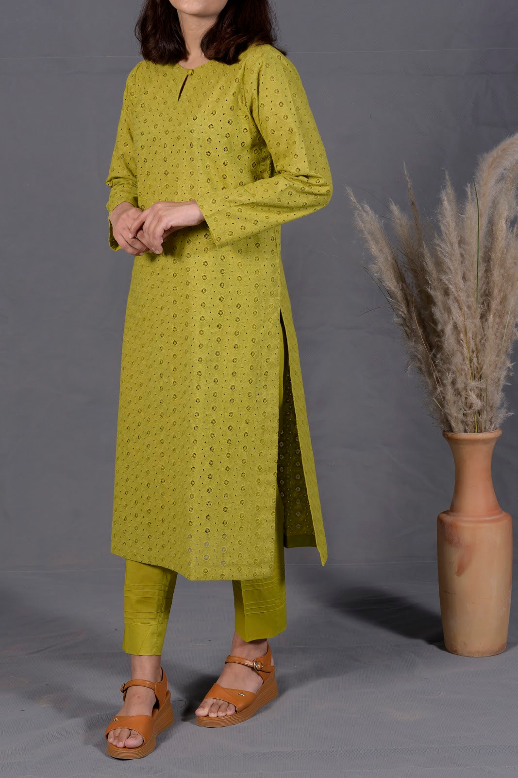 Olive Green 2-Piece Chikankari Suit - View 16