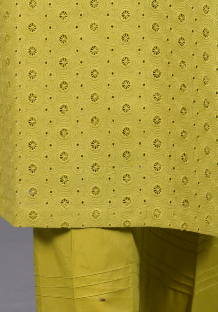 Olive Green 2-Piece Chikankari Suit - View 15