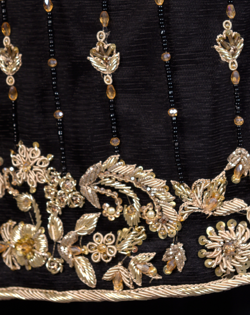 Black Pure Chiffon 3-Piece Suit with Hand Kora, Dabka, Pearl & Sequin Embroidery – View 2