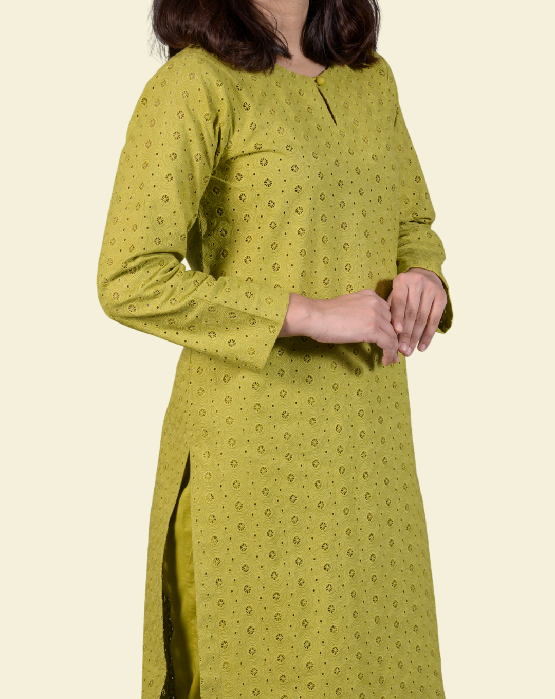 Olive Green 2-Piece Chikankari Suit - View 6