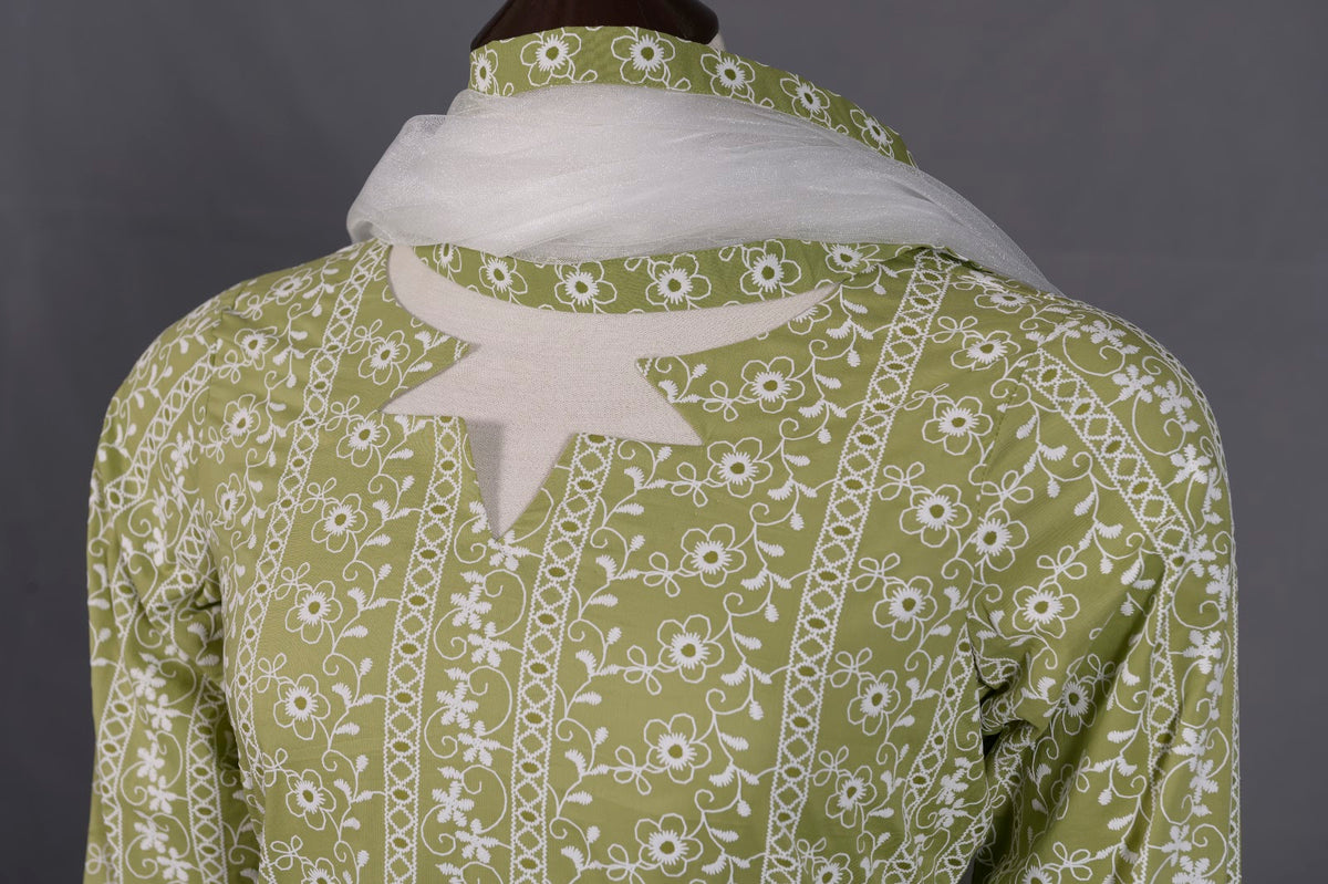 Olive Green Printed Lawn 2-Piece Shirt & Dupatta - View 8