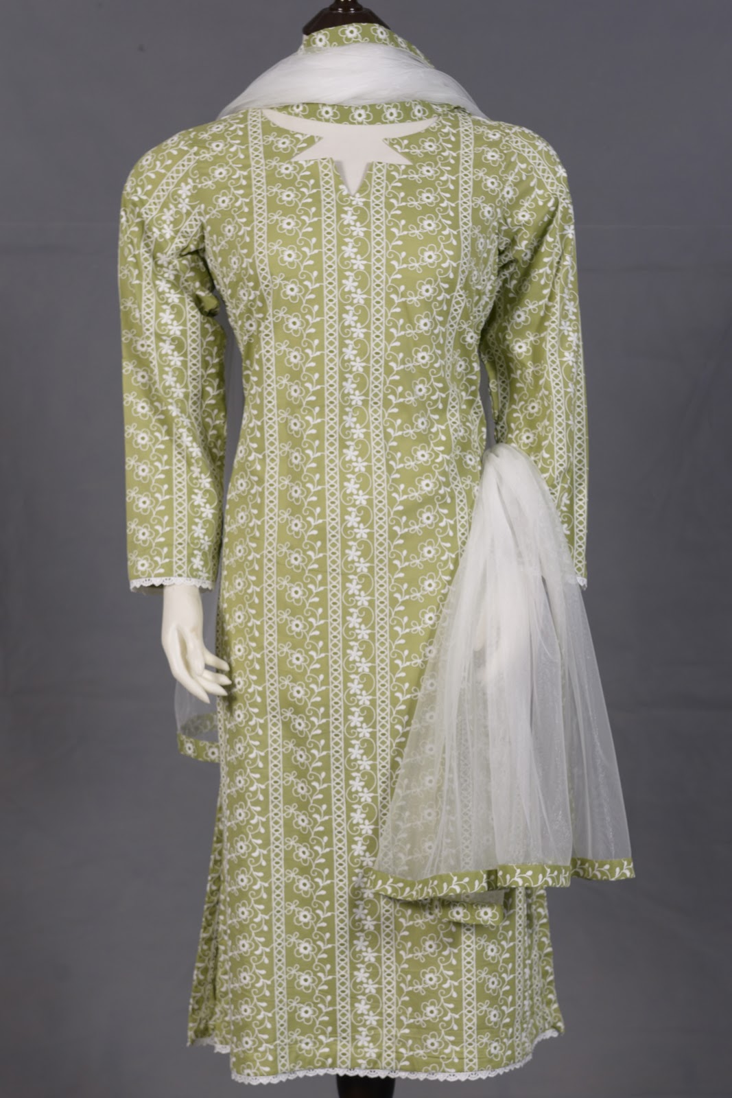 Olive Green Printed Lawn 2-Piece Shirt & Dupatta - View 2