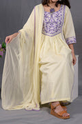 Pastel Lemon Yellow Hand Embroidered Cotton 3-Piece Suit