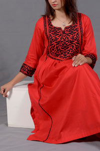 Black & Red Hand Embroidered Cotton Suit with Matching Bag - Editorial Lookbook Angle 11 - JFS965 | Joycelyn Fashion