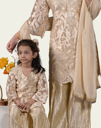 Golden Thread Cutwork Embroidery 3-Piece Net Suit - Editorial Lookbook Angle 5 - JFF927 | Joycelyn Fashion