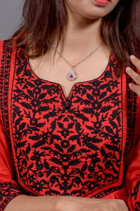 Black & Red Hand Embroidered Cotton Suit with Matching Bag - Editorial Lookbook Angle 12 - JFS965 | Joycelyn Fashion