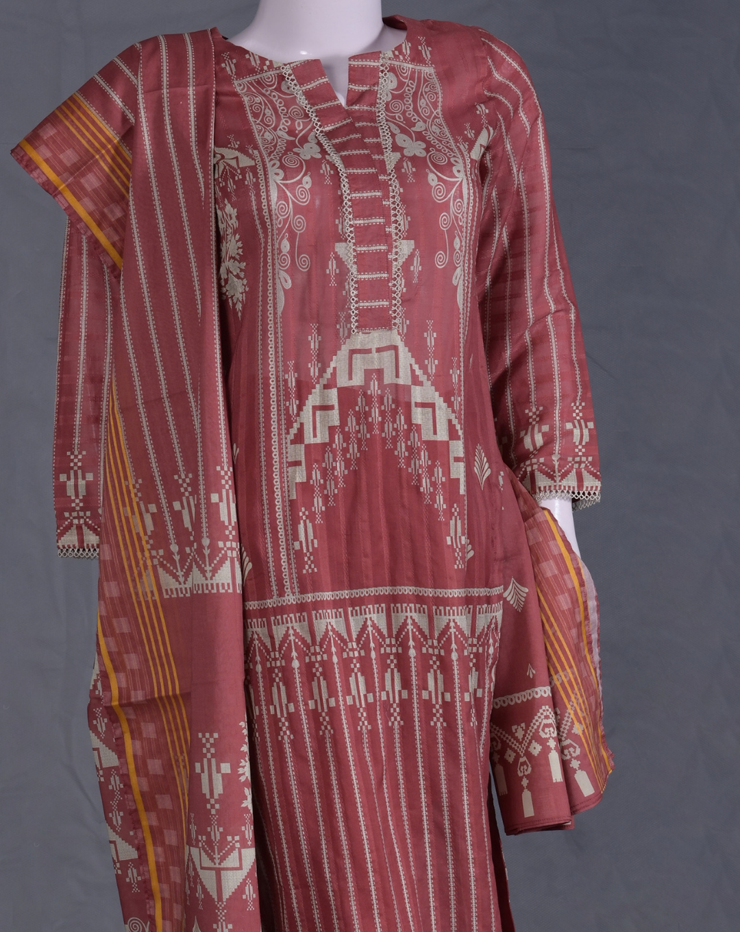 Ethnic Geometric Printed Lawn 3-Piece Suit - Product 61