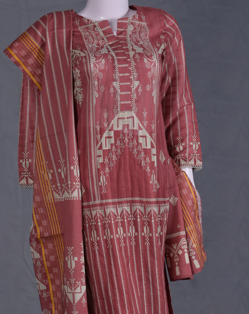 Ethnic Geometric Printed Lawn 3-Piece Suit - Product 61 &ndash; View 1