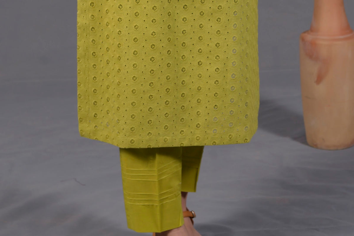 Olive Green 2-Piece Chikankari Suit - View 7