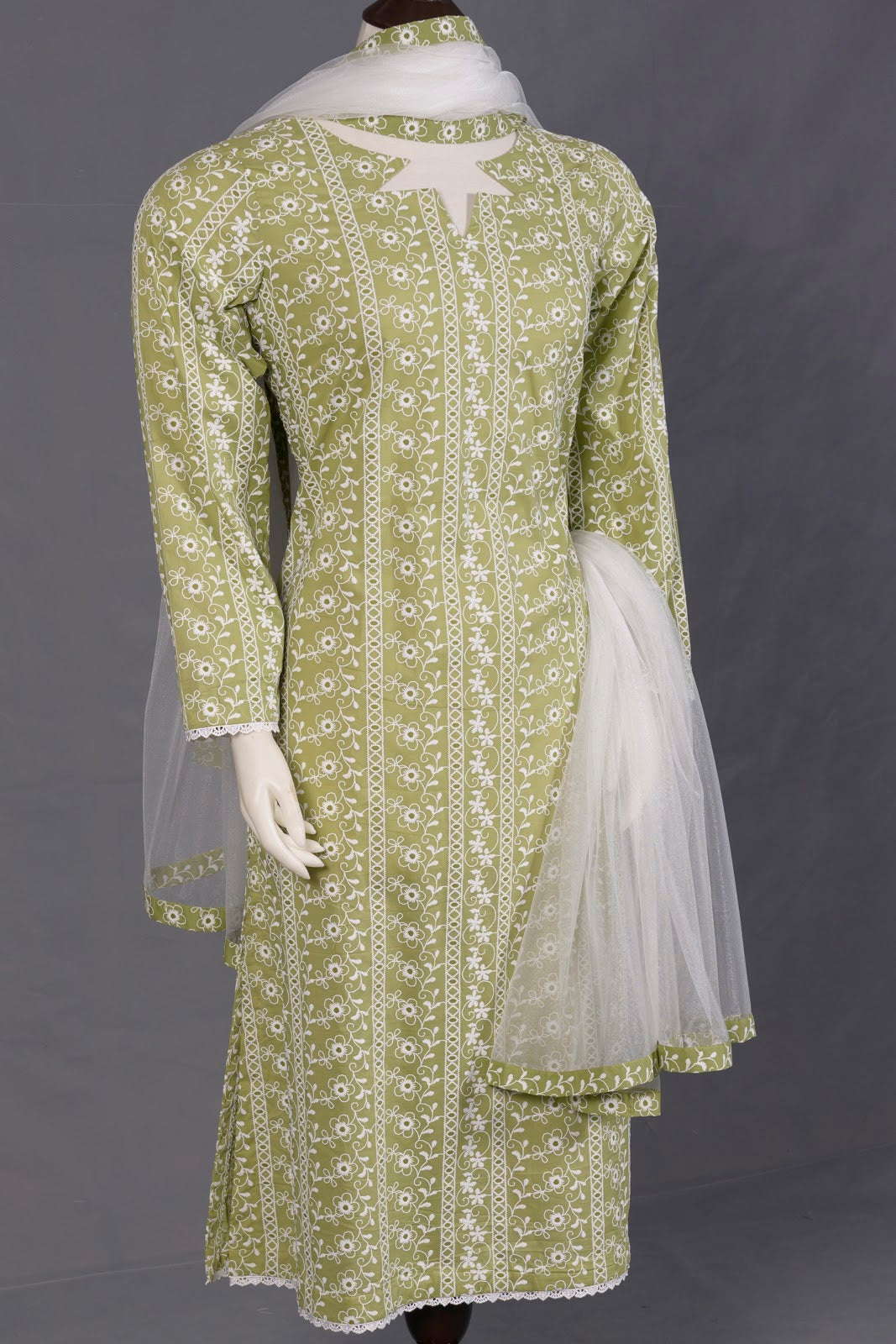 Olive Green Printed Lawn 2-Piece Shirt & Dupatta - View 5