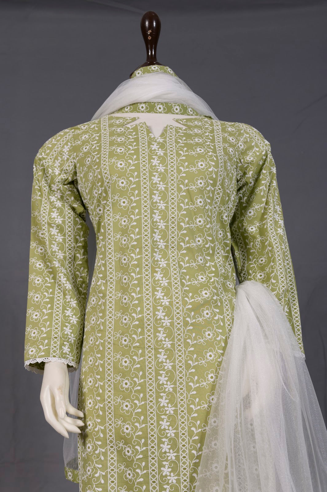 Olive Green Printed Lawn 2-Piece Shirt & Dupatta - View 10