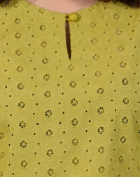 Hand-crafted embroidery and fabric detail of Olive Green 2-Piece Chikankari Suit - JF0029 | Joycelyn Fashion