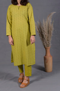 Olive Green 2-Piece Chikankari Suit - Editorial Lookbook Angle 10 - JF0029 | Joycelyn Fashion