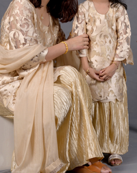 Golden Thread Cutwork Embroidery 3-Piece Net Suit - Editorial Lookbook Angle 7 - JFF927 | Joycelyn Fashion