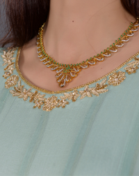 Mint Green Frock-Style Chiffon Suit with Kora & Dabka Hand Embroidery - Front Full Look - Article JFF925 | Joycelyn Fashion