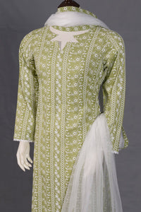Dupatta drape and styling of Olive Green Printed Lawn 2-Piece Shirt & Dupatta - JFS961 | Joycelyn Fashion