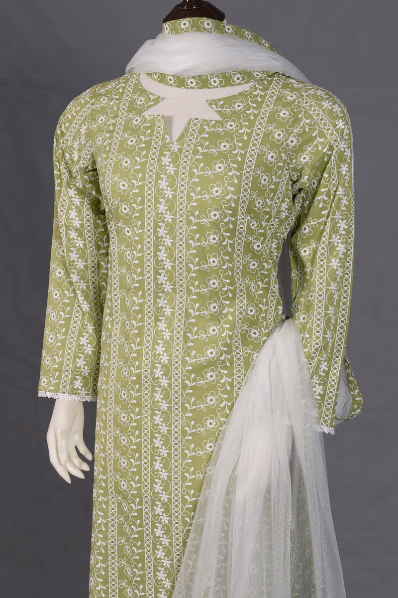 Olive Green Printed Lawn 2-Piece Shirt & Dupatta &ndash; View 3