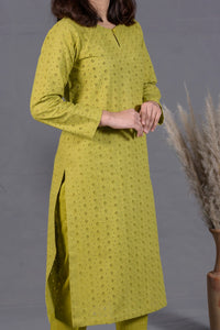 Olive Green 2-Piece Chikankari Suit - Editorial Lookbook Angle 9 - JF0029 | Joycelyn Fashion