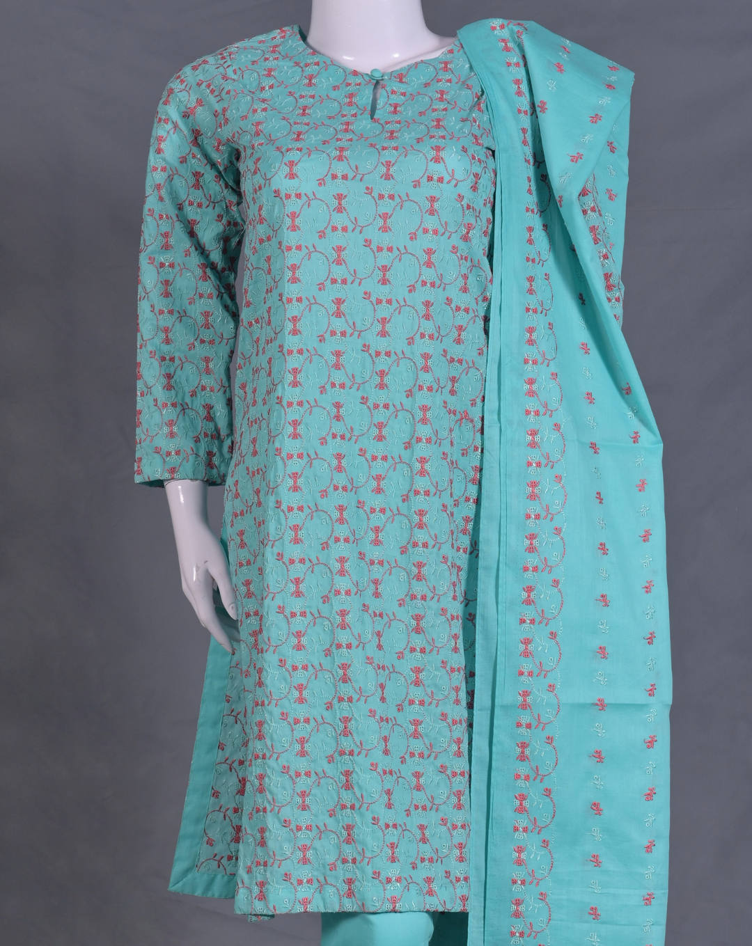 Turquoise Chikankari 3-Piece Suit - Product 59