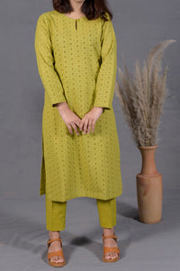 Olive Green 2-Piece Chikankari Suit - Editorial Lookbook Angle 17 - JF0029 | Joycelyn Fashion