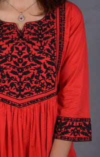 Black & Red Hand Embroidered Cotton Suit with Matching Bag - Editorial Lookbook Angle 13 - JFS965 | Joycelyn Fashion