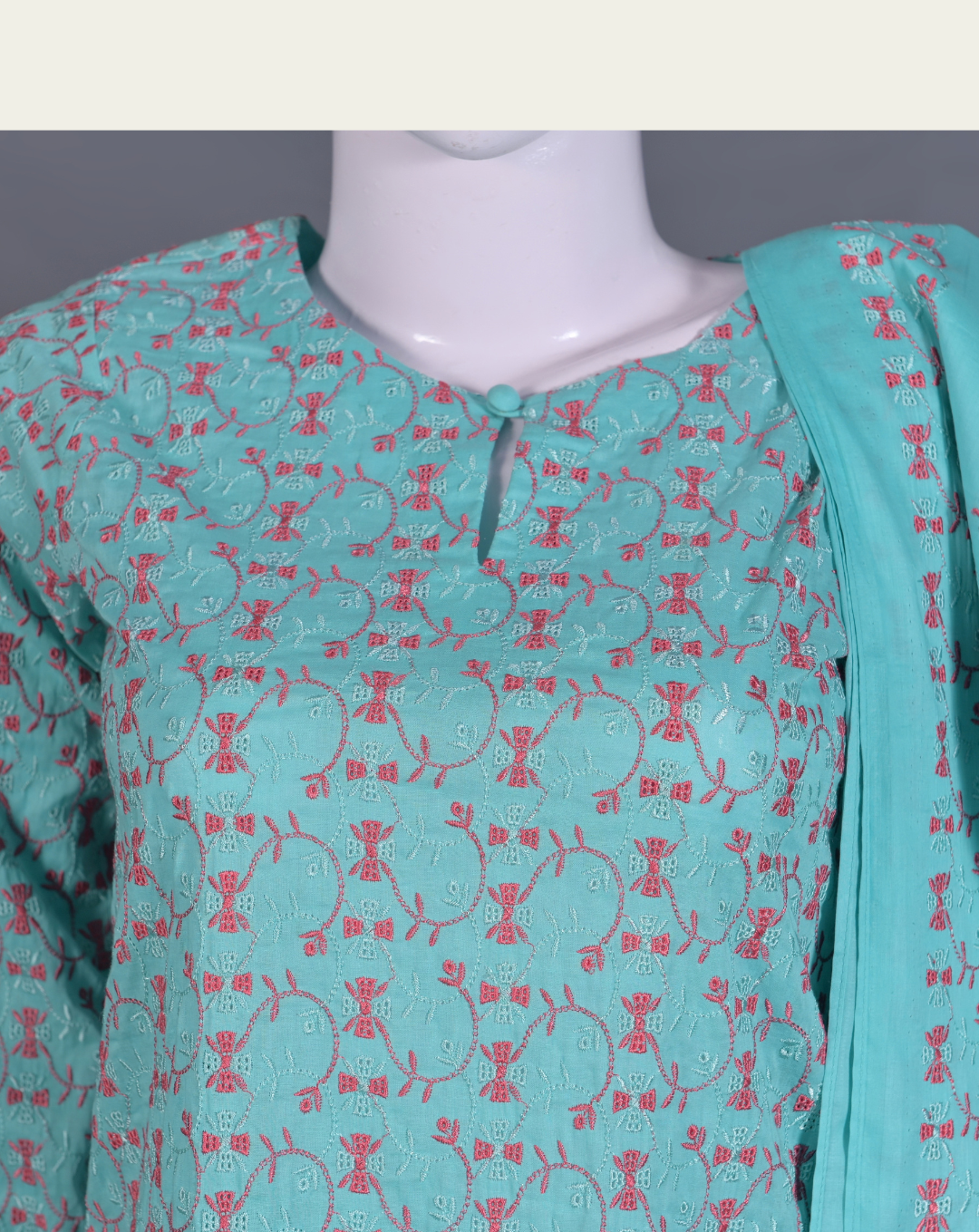 Turquoise Chikankari 3-Piece Suit - Product 59 - View 2