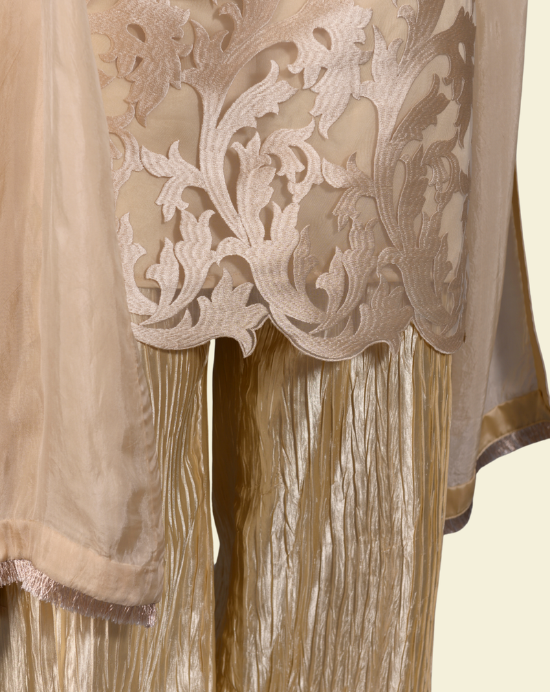 Golden Thread Cutwork Embroidery 3-Piece Net Suit &ndash; View 2
