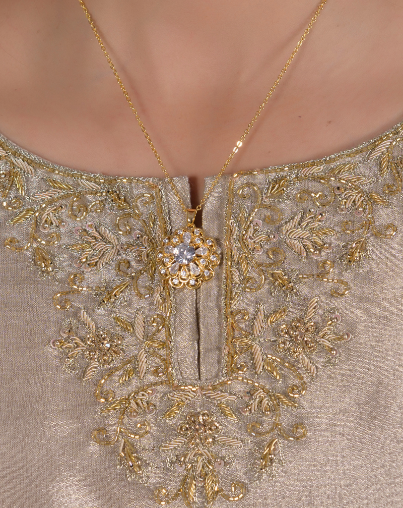 Silver Gray Katan Silk 3-Piece Suit with Hand Resham & Pearl Embroidery &ndash; View 4