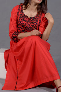 Black & Red Hand Embroidered Cotton Suit with Matching Bag - Editorial Lookbook Angle 10 - JFS965 | Joycelyn Fashion