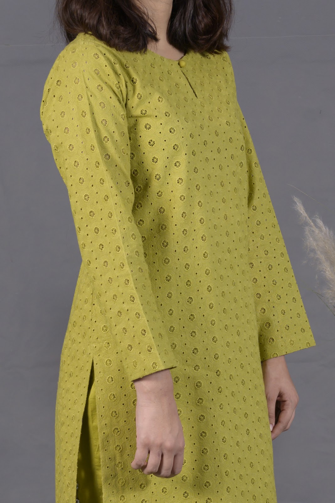 Olive Green 2-Piece Chikankari Suit - View 8