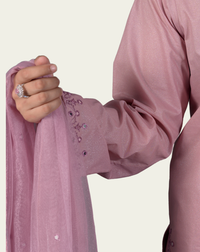 Pink Rose Shimmer Cotton 3-Piece Suit with Hand Mirror Embroidery - Editorial Lookbook Angle 5 - JFF940 | Joycelyn Fashion
