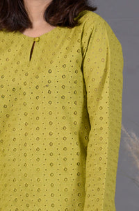 Olive Green 2-Piece Chikankari Suit - Editorial Lookbook Angle 13 - JF0029 | Joycelyn Fashion