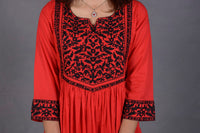 Black & Red Hand Embroidered Cotton Suit with Matching Bag - Editorial Lookbook Angle 5 - JFS965 | Joycelyn Fashion