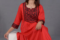 Black & Red Hand Embroidered Cotton Suit with Matching Bag - Editorial Lookbook Angle 9 - JFS965 | Joycelyn Fashion