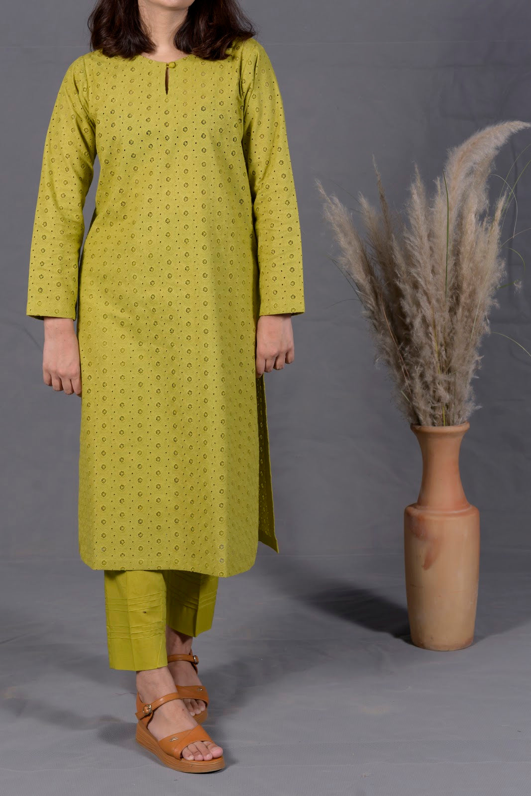 Olive Green 2-Piece Chikankari Suit - View 14